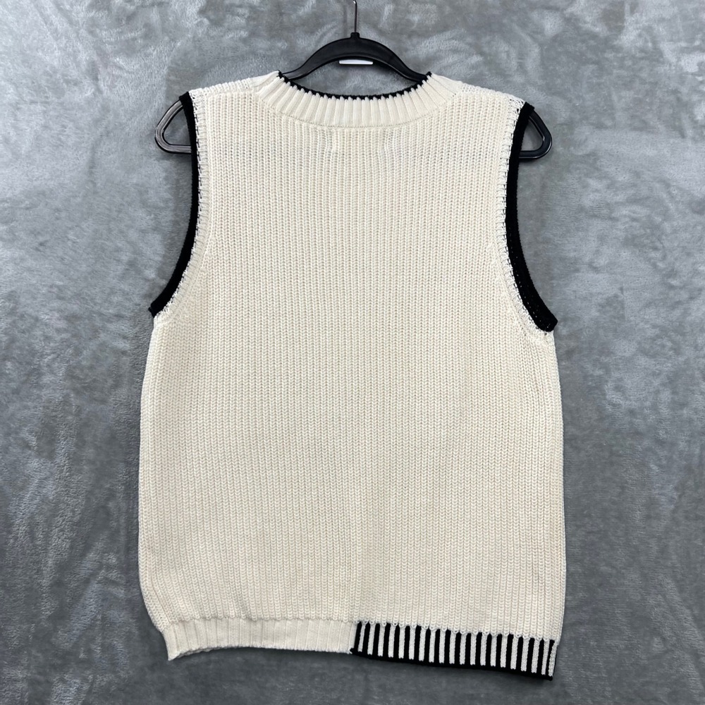 Dear John Birna Sweater Women's M Cream Black Trim‎ Sleeveless Preppy Minimalist - Picture 2 of 8